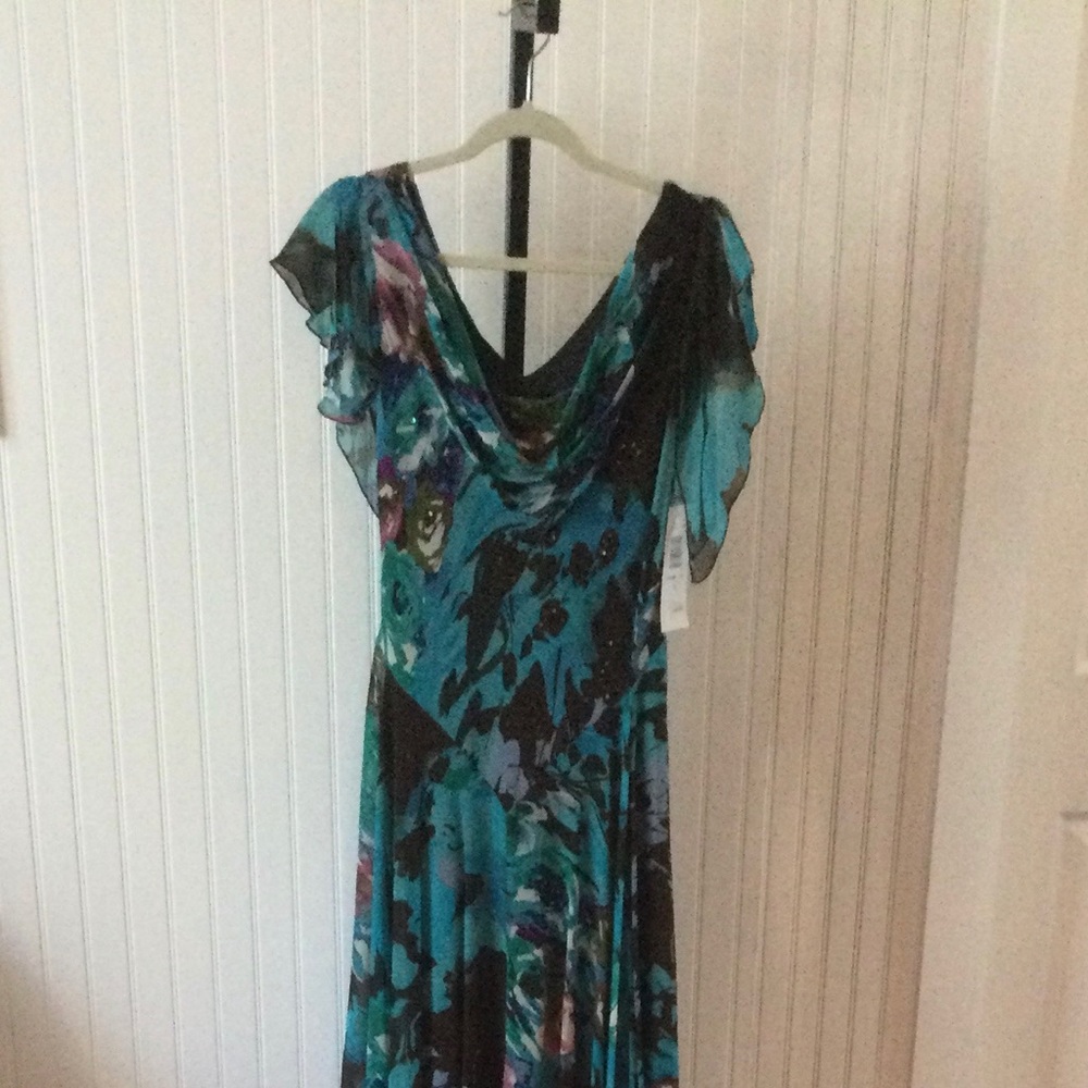 NWT Amazing high low floaty dress turquoise/brown